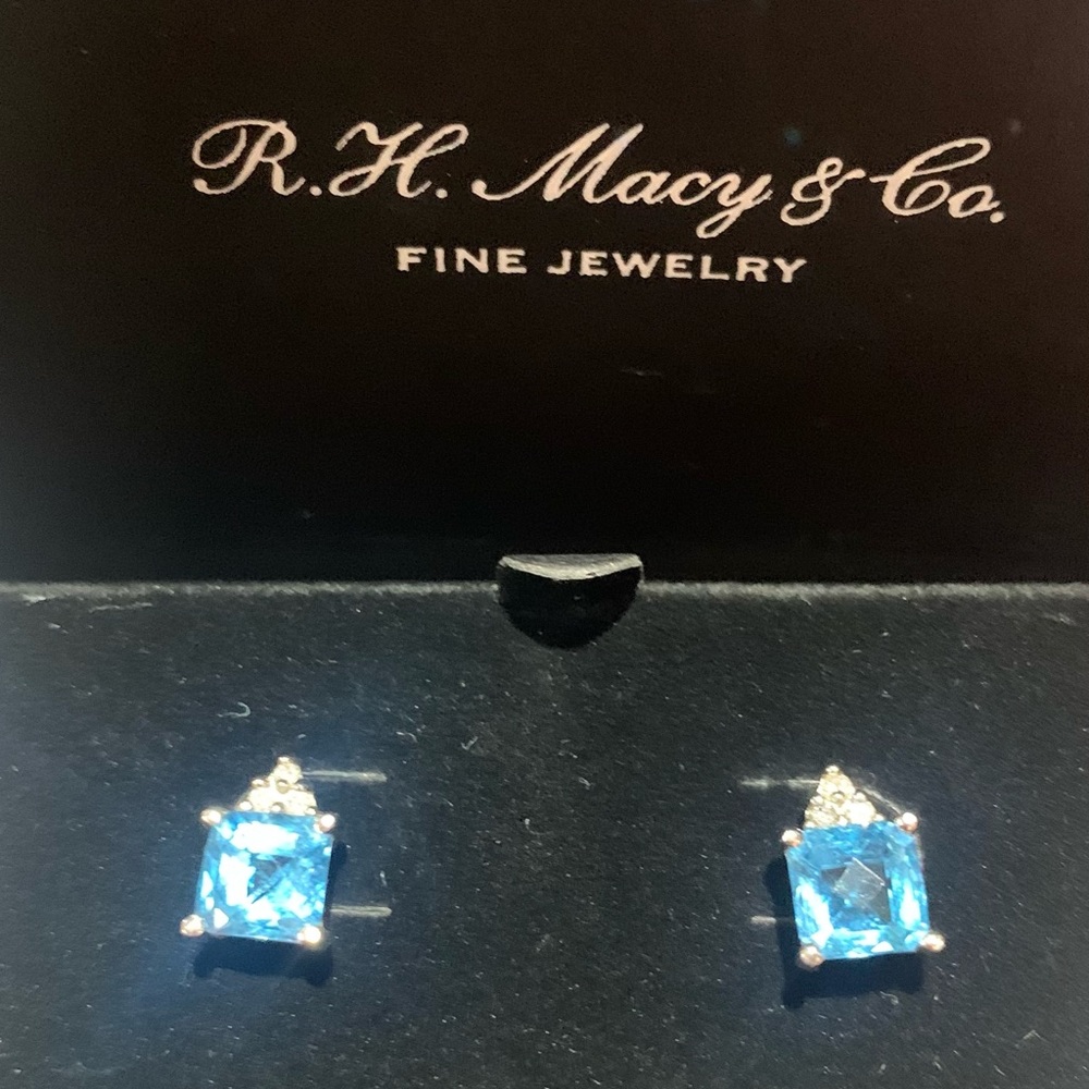 Blue Topaz and diamond earrings set in white gold